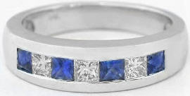 Men's Sapphire and Diamond Wedding Band in 14k