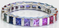Princess cut natural rainbow sapphire eternity ring in platinum