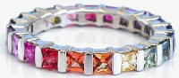 Princess cut natural rainbow sapphire eternity ring in platinum