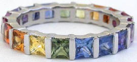 Princess cut natural rainbow sapphire eternity ring in platinum