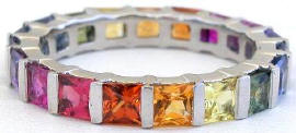 Princess cut natural rainbow sapphire eternity ring in platinum