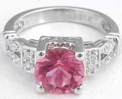8mm Round Genuine Pink Tourmaline and Real Diamond Engagement Ring in 14k white gold