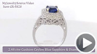 Cushion cut double halo natural ceylon blue sapphire band ring in 14k white gold
