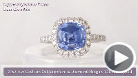 Cushion cut halo natural ceylon sapphire band ring in 14k white gold