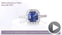 Cushion cut halo natural ceylon sapphire band ring in 14k white gold