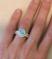 Blue Zircon Engagement Ring with Matching Diamond Band in 14k White Gold
