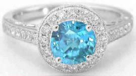 2.30 ctw Blue Zircon and Diamond Ring in 14k white gold 